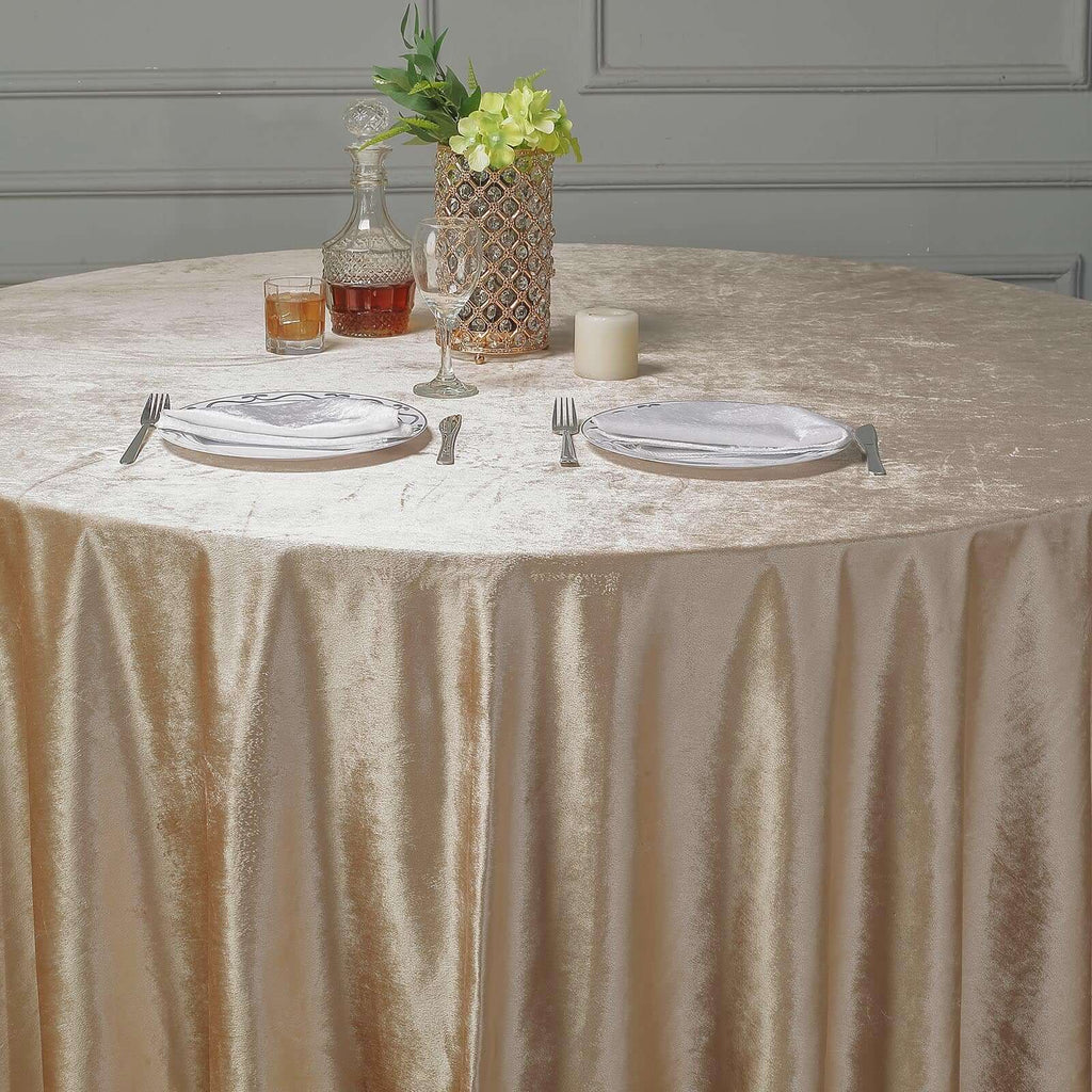 Premium Velvet 120" Round Tablecloth Champagne - Reusable Soft & Seamless Table Cover