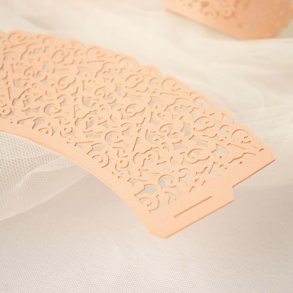 25-Pack Paper Cupcake Wrappers Lace Laser Cut Design Blush - Muffin Baking Cup Trays for Events