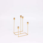 Taper Candle Holder Gold Metal 5-Arm Geometric Candelabra Design - Decorative Piece for Banquets and Celebrations 12"
