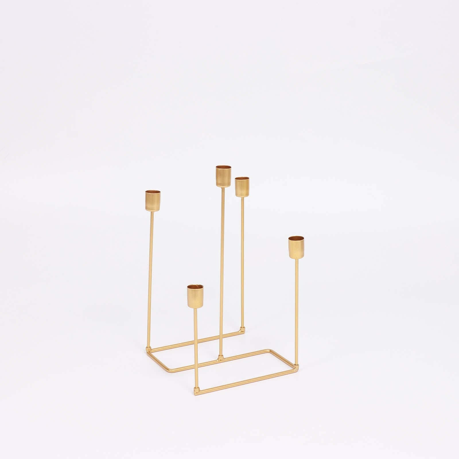 Taper Candle Holder Gold Metal 5-Arm Geometric Candelabra Design - Decorative Piece for Banquets and Celebrations 12"