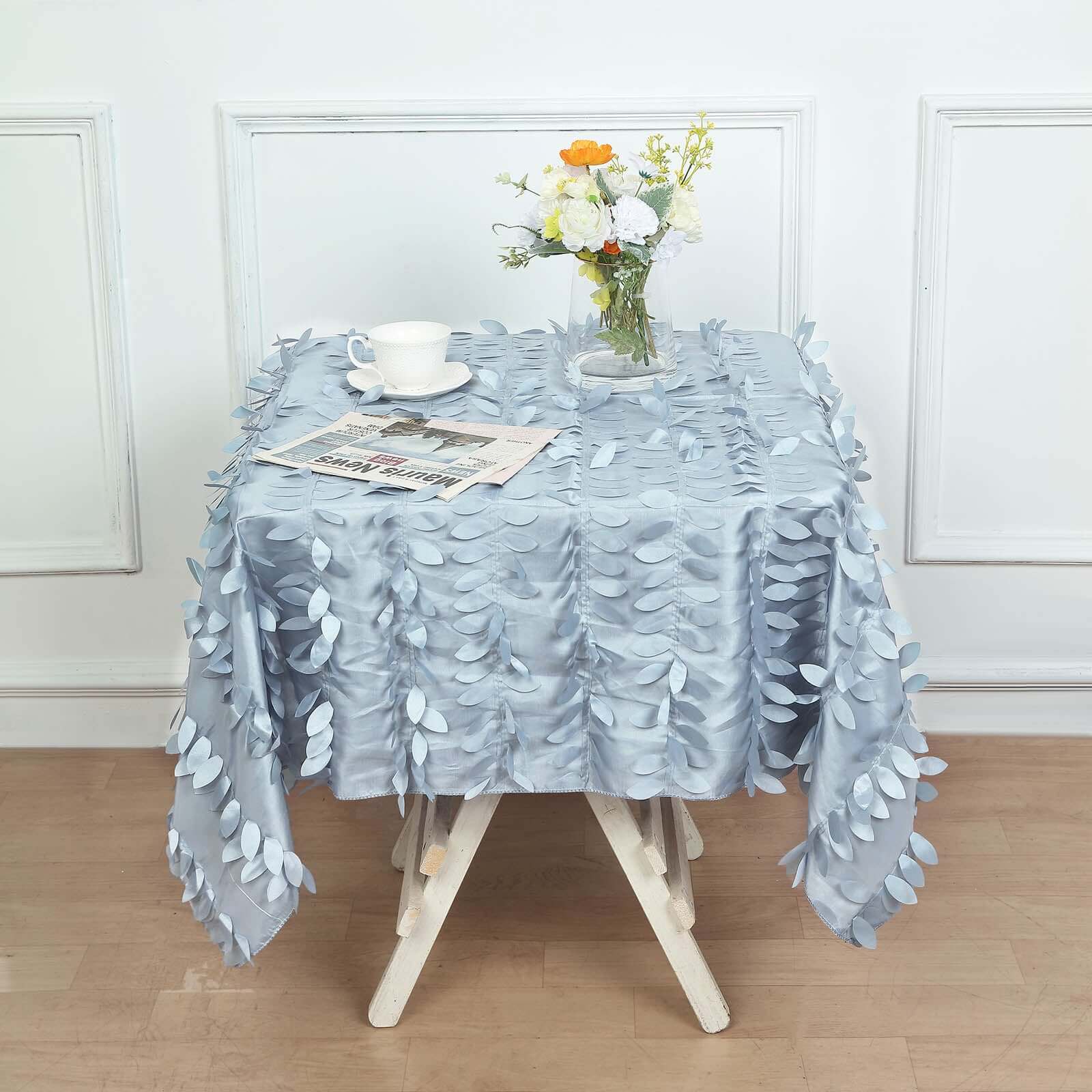 Taffeta 54"x54" Square Tablecloth Dusty Blue 3D Leaf Petal Table Cover