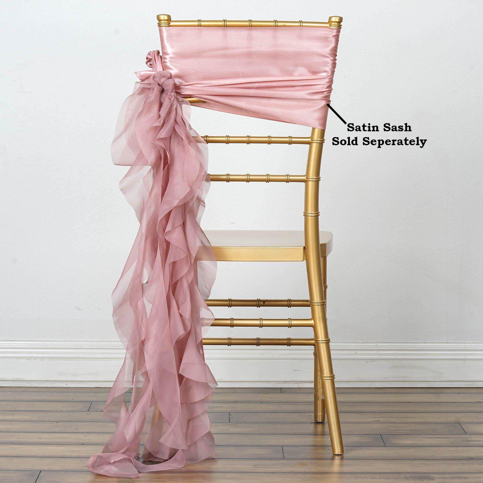 Chiffon Chair Sash with Curly Design Dusty Rose - Stylish Chair Decorations