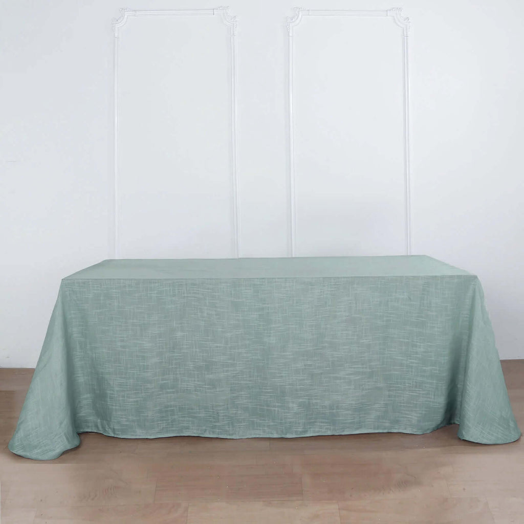 Faux Linen 90"x132" Rectangular Tablecloth Dusty Blue - Slubby Texture Wrinkle-Resistant Seamless Table Cover