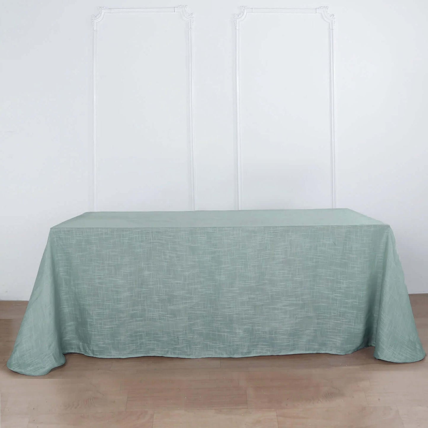 Faux Linen 90"x132" Rectangular Tablecloth Dusty Blue - Slubby Texture Wrinkle-Resistant Seamless Table Cover