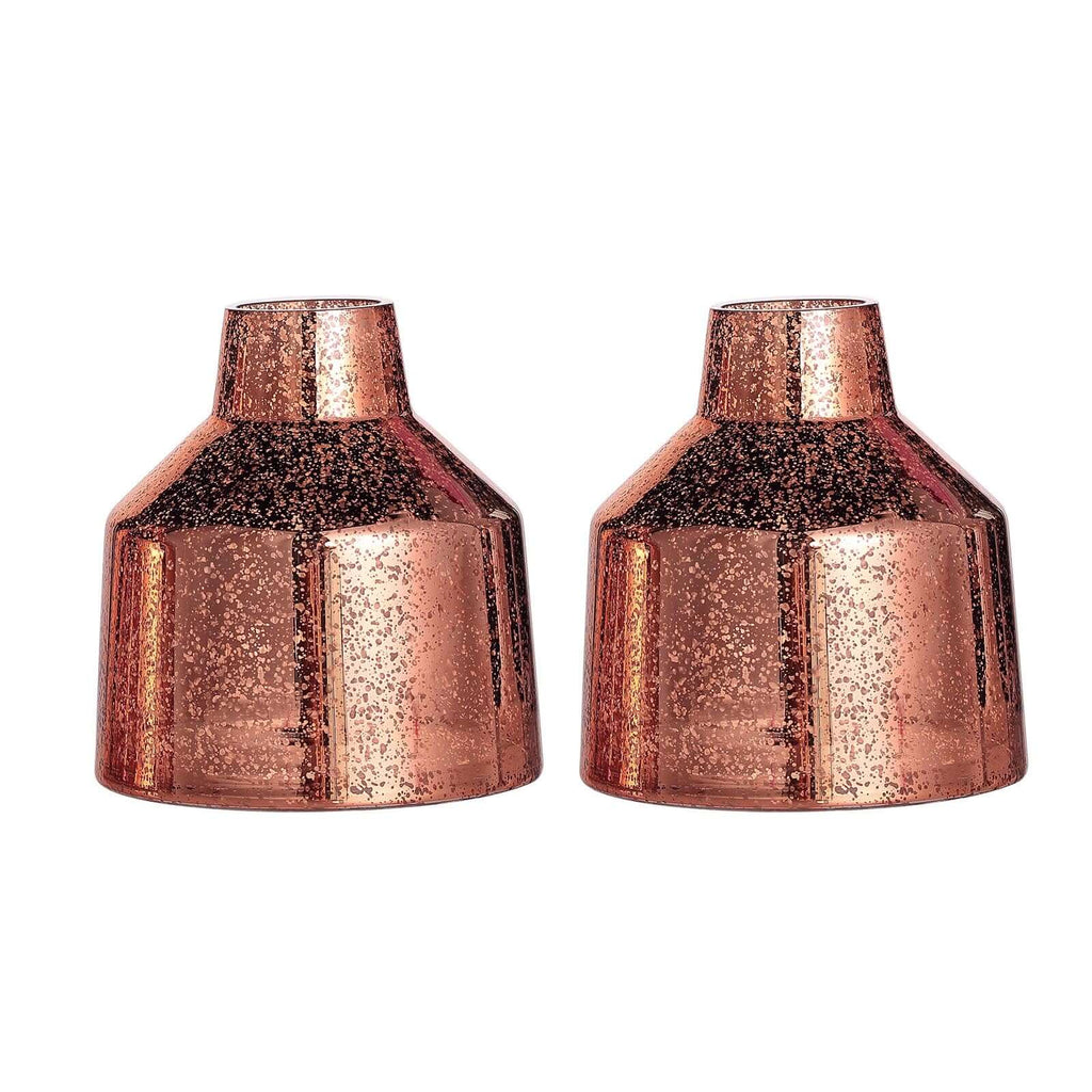 2-Pack Mercury Glass Vases Vessel Design Rose Gold - Stylish Flower Centerpieces for Events 8"