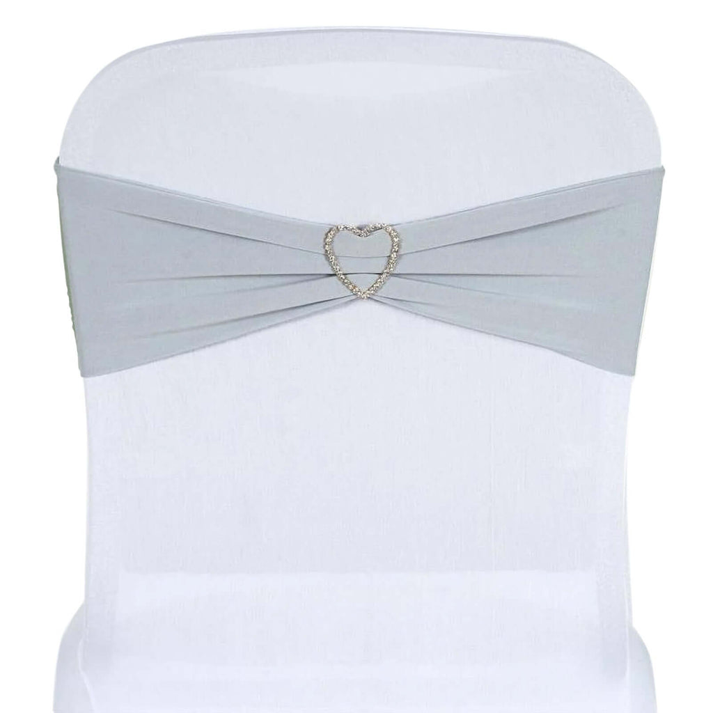 5 Pack Stretch Spandex Chair Sashes Silver - Fitted Finish Two Ply Heavy Duty Chair Bands 5"x12"