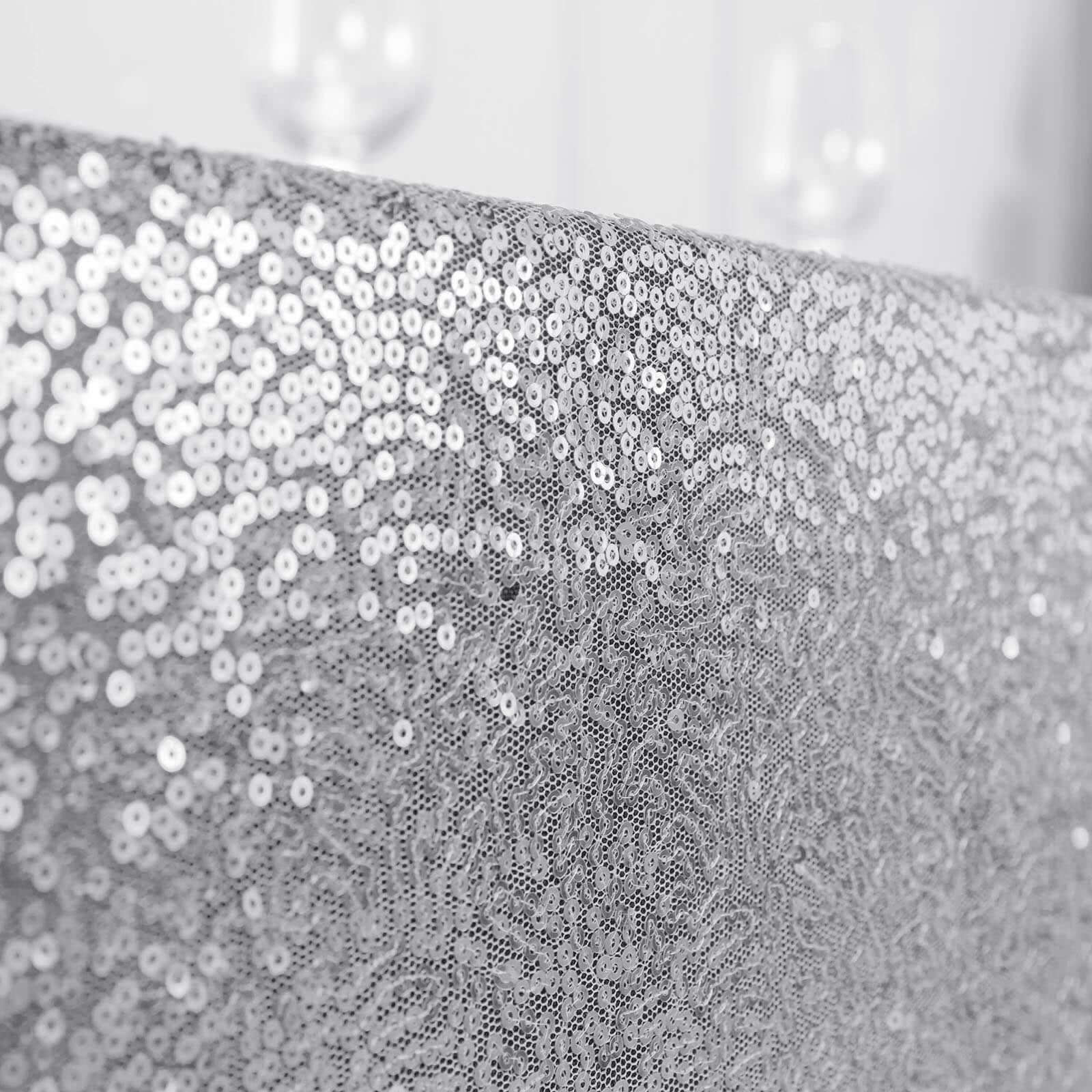 Sequin 90"x132" Rectangle Tablecloth Silver - Seamless Sparkly Table Cover