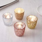6-Pack Mercury Glass Votive Candle Holders Metallic Silver with Assorted Geometric Designs - Tealight Holders 3"