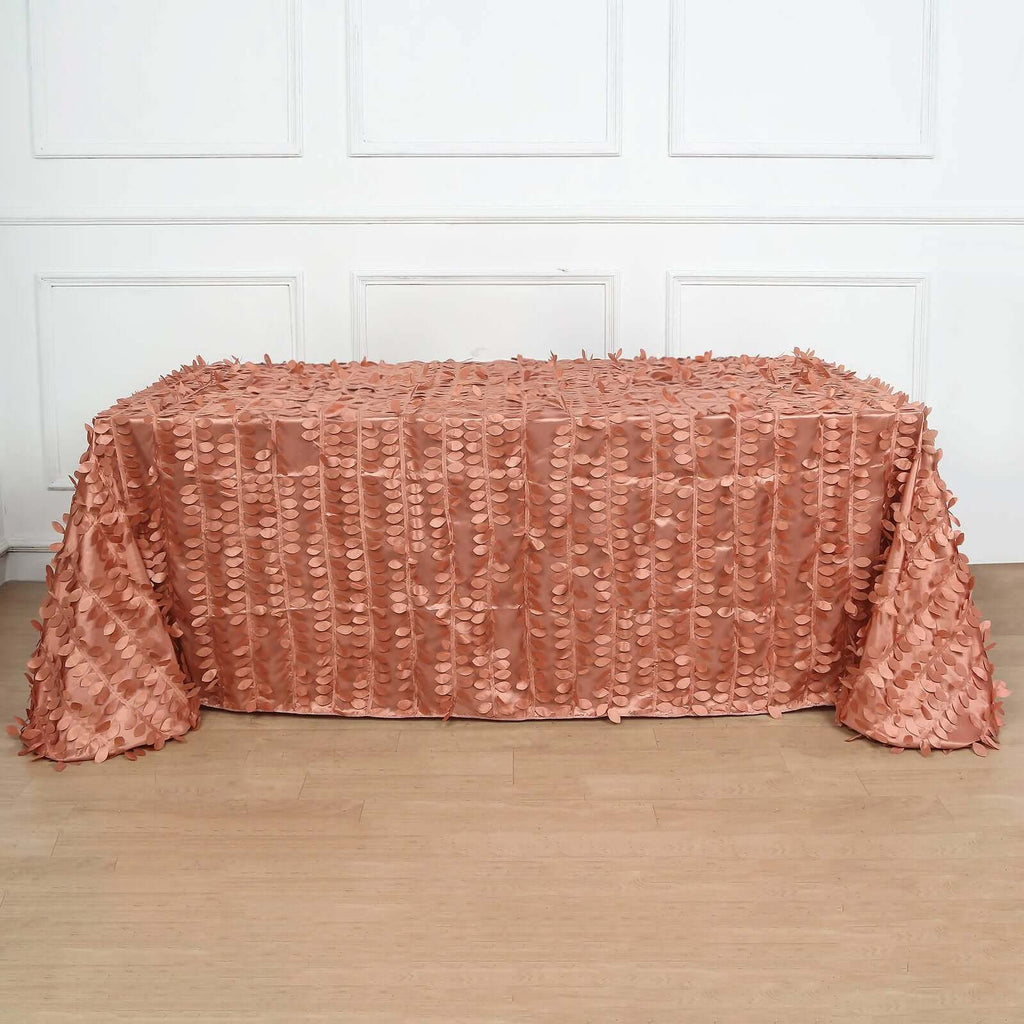Taffeta 90"x156" Rectangle Tablecloth Terracotta (Rust) | 3D Leaf Petal Design Seamless Table Cover