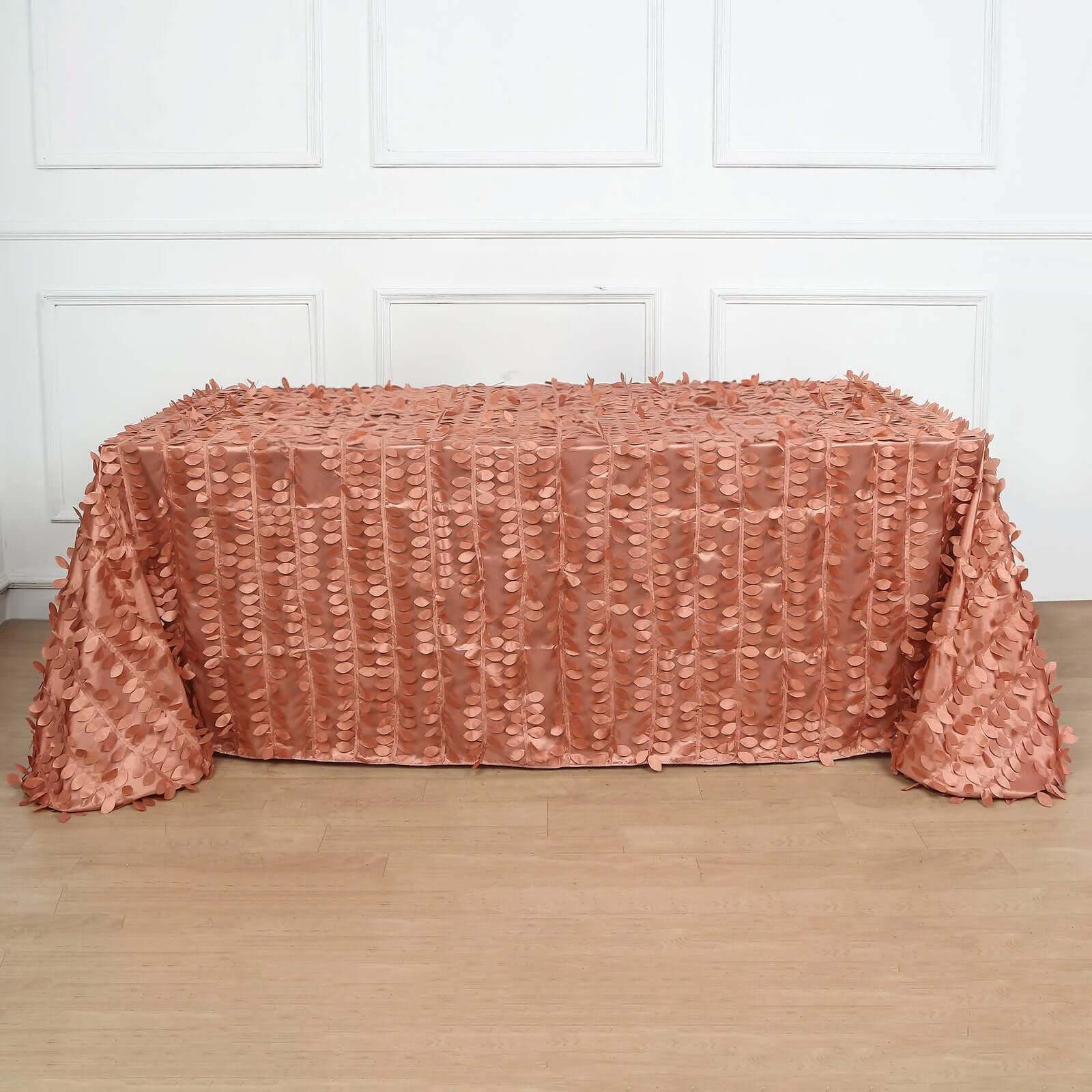 Taffeta 90"x156" Rectangle Tablecloth Terracotta (Rust) | 3D Leaf Petal Design Seamless Table Cover