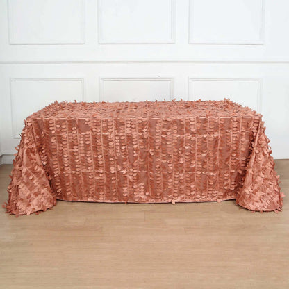 Taffeta 90"x156" Rectangle Tablecloth Terracotta (Rust) | 3D Leaf Petal Design Seamless Table Cover