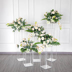 Acrylic Flower Vase Pillar Stand with Square Mirror Base Clear - Stylish Wedding Table Centerpiece 16"