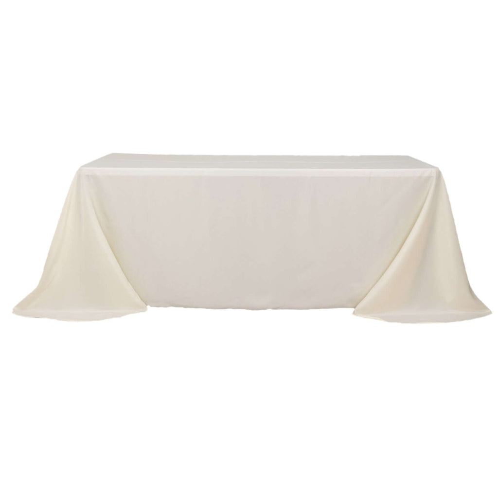 Polyester 90"x132" Rectangle Tablecloth Ivory - Rounded Corners and Seamless Table Cover
