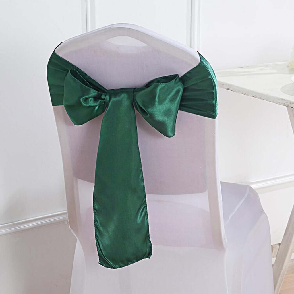 5 Pack Satin Chair Sashes Hunter Emerald Green - Durable Chair Bows with Shiny Finish 6"x106"