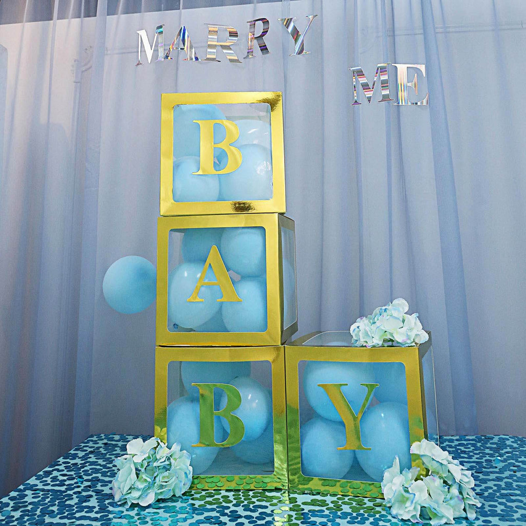 2 Pack 12" Metallic Gold Clear Baby Shower Party Decoration Boxes, Transparent DIY Balloon Boxes