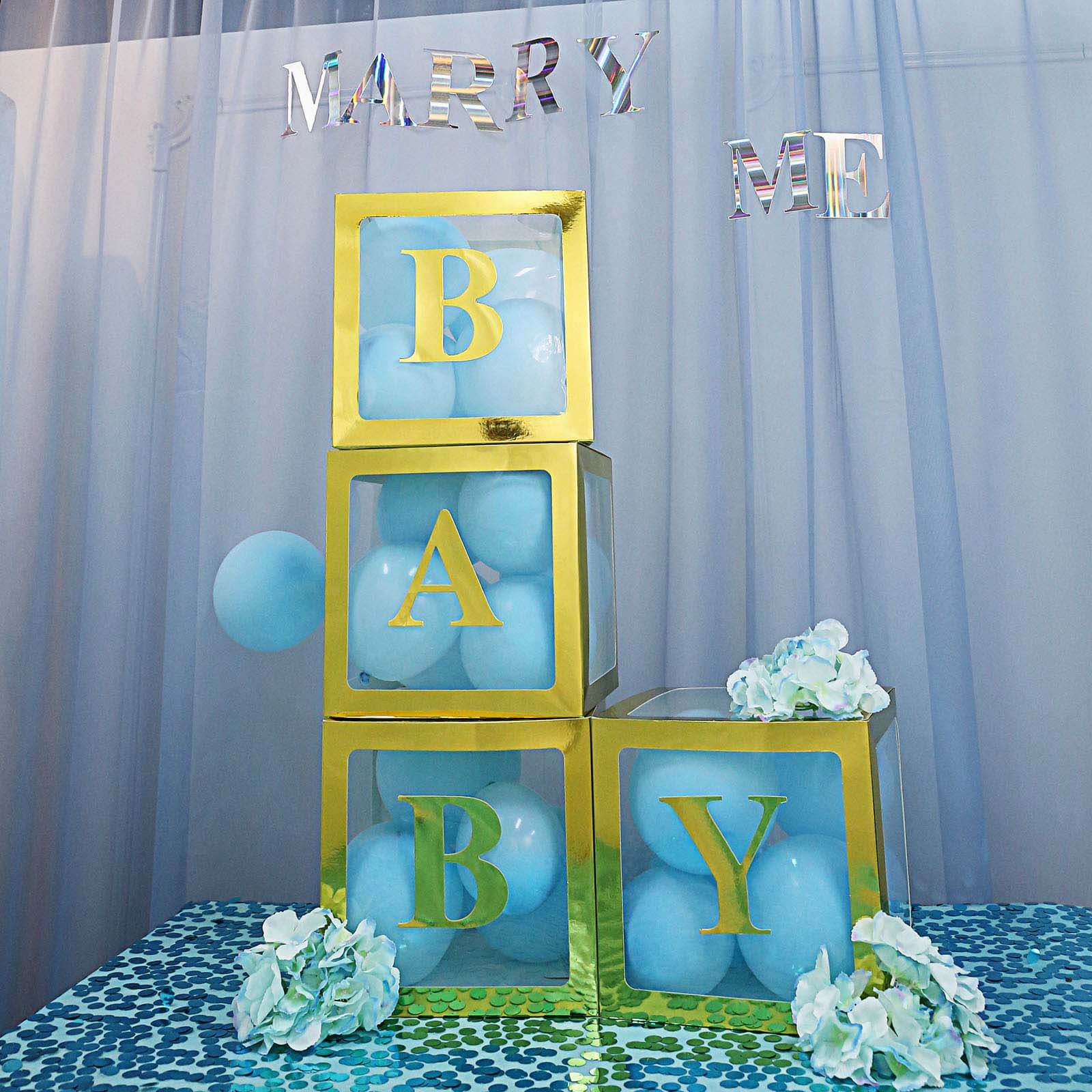 2 Pack 12" Metallic Gold Clear Baby Shower Party Decoration Boxes, Transparent DIY Balloon Boxes