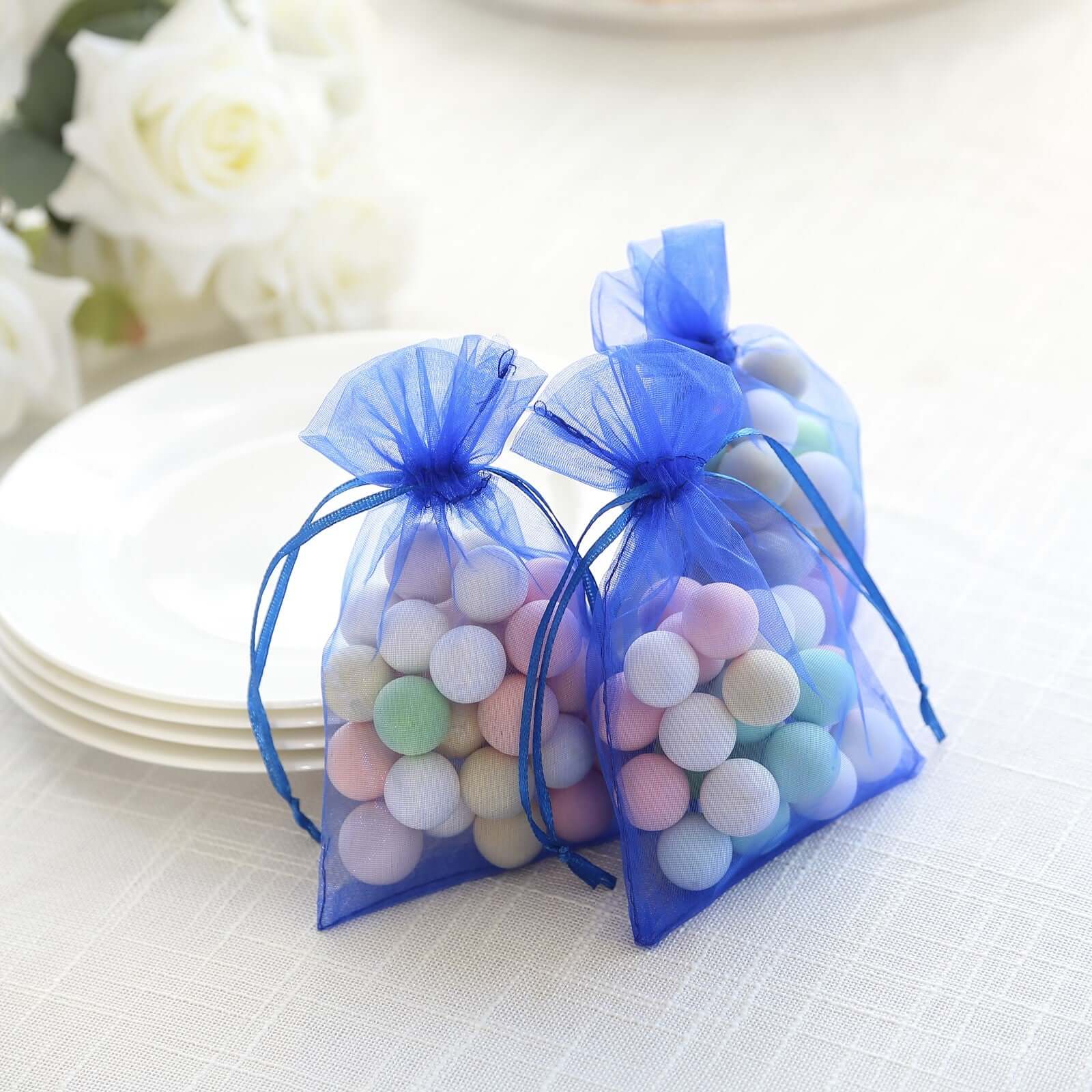 10 Pack 4"x6" Royal Blue Organza Drawstring Wedding Party Favor Gift Bags