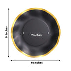 25-Pack Paper Round Dinner Plates 10" Matte Black with Gold Wavy Rim - Disposable 350GSM Party Plates