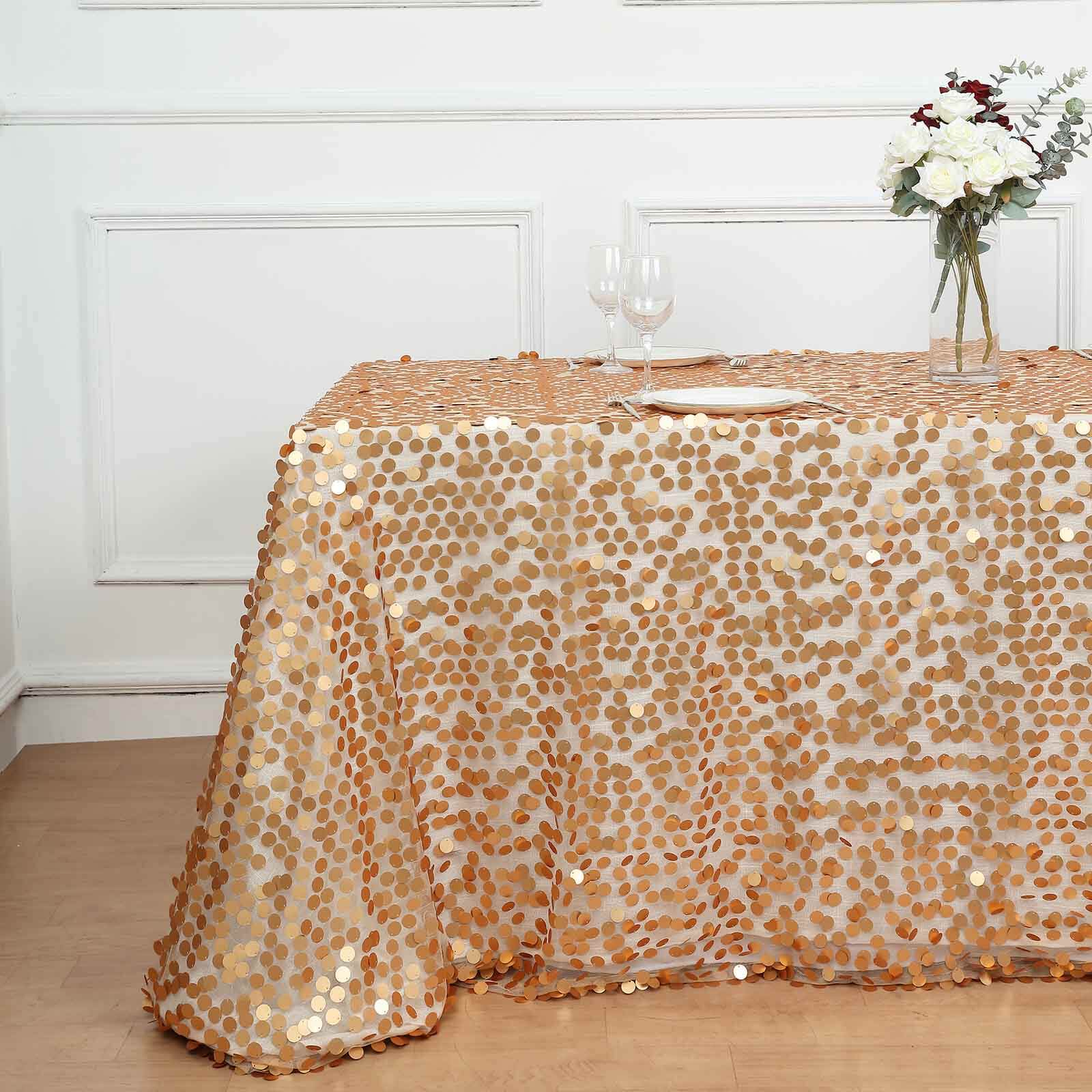 Sequin 90"x156" Rectangle Tablecloth Matte Champagne - Seamless Big Payette Table Cover