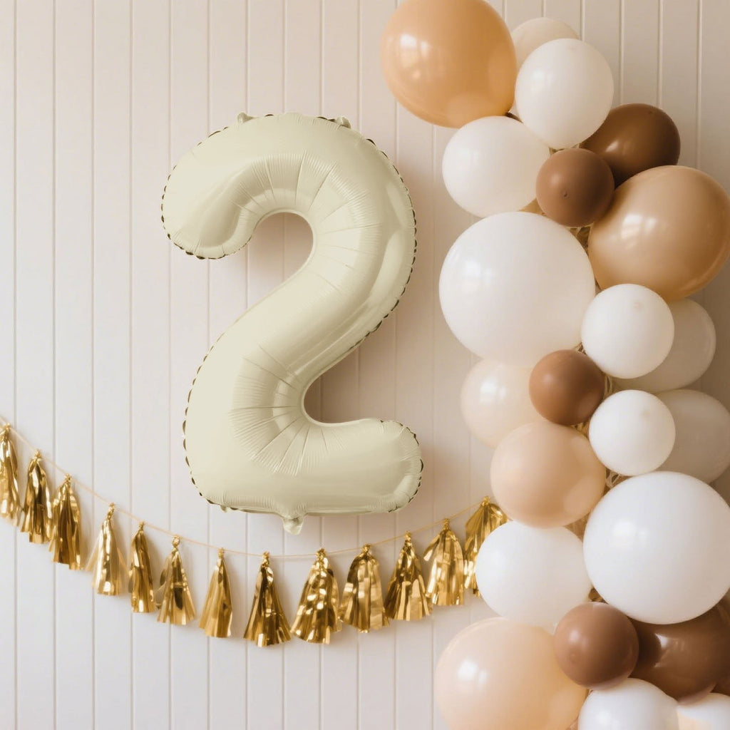 Matte Cream Number Balloons 0 - 9 â€“ 35" Large Mylar Foil Balloons, Air or Helium Fill - Bell Racket Store