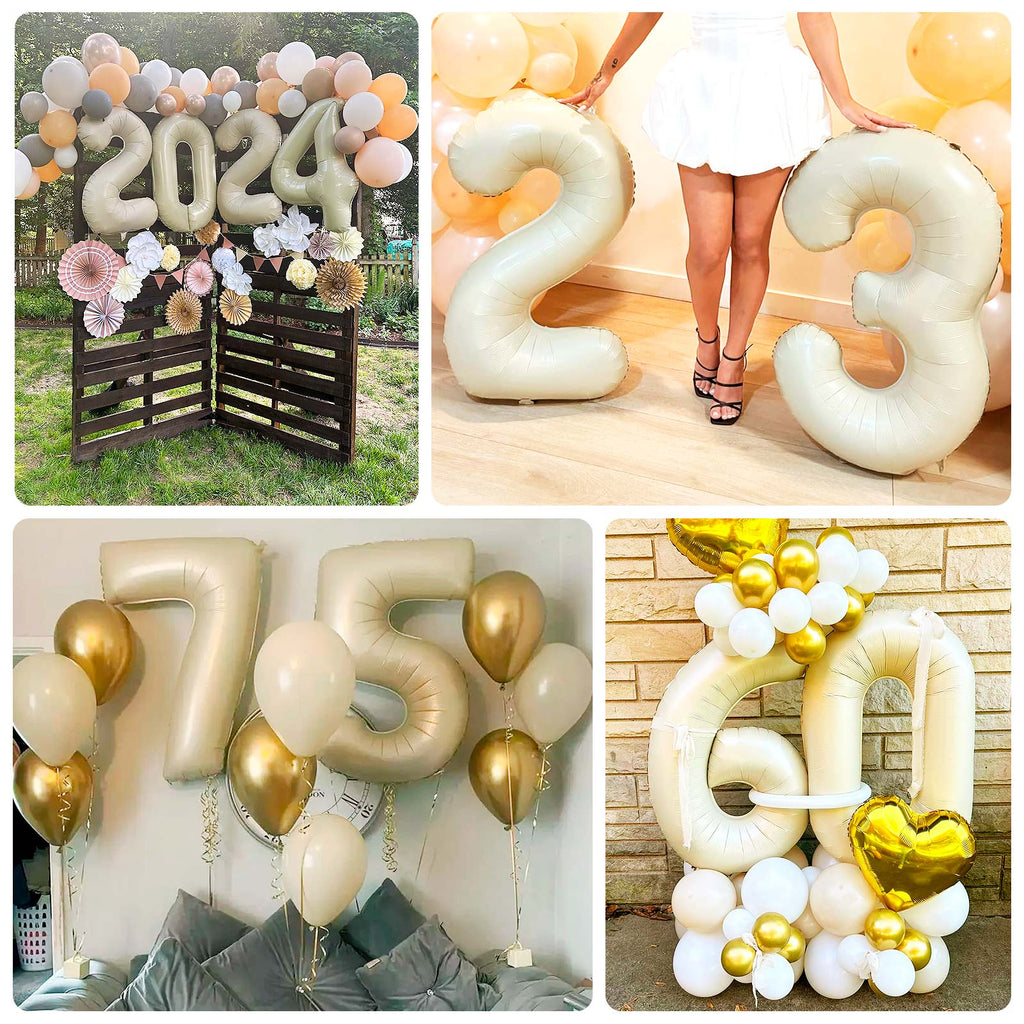Matte Cream Number Balloons 0 - 9 â€“ 35" Large Mylar Foil Balloons, Air or Helium Fill - Bell Racket Store