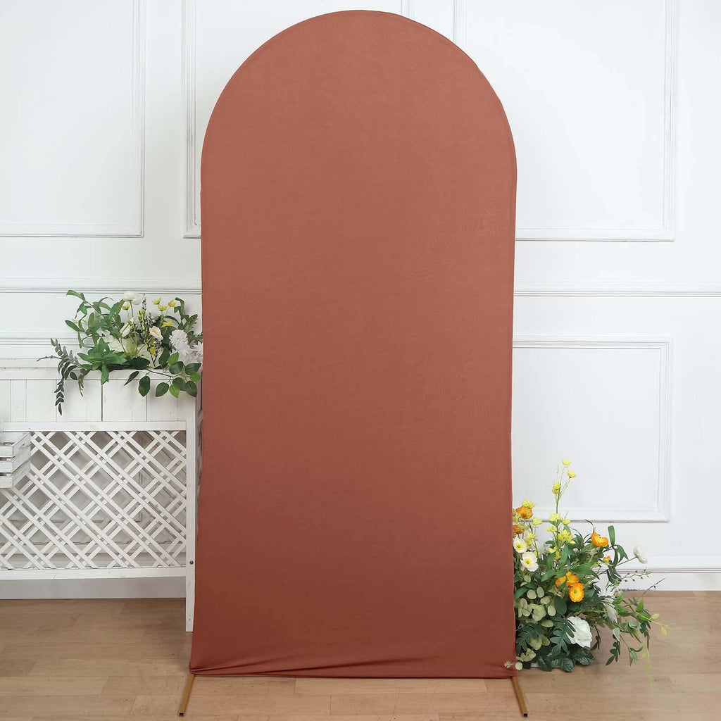 7ft Matte Terracotta (Rust) Spandex Fitted Chiara Backdrop Stand Cover For Round Top Wedding Arch