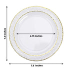 10-Pack Plastic 7.5" Round Appetizer Plates in Clear Hammered Design with Gold Rim - Disposable Salad Plates for Chic Banquets & Special Occasions