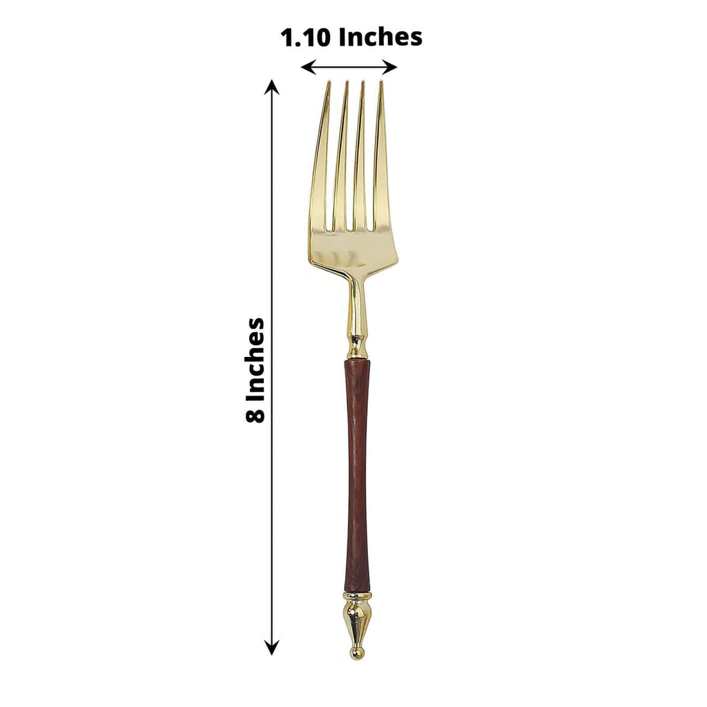24-Pack Plastic Forks with Roman Column Handle Gold/Brown - European Style Disposable Utensils 8"