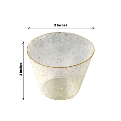12-Pack Plastic Party Glasses Gold Glittered - Sparkly Disposable Cups for Events 9oz