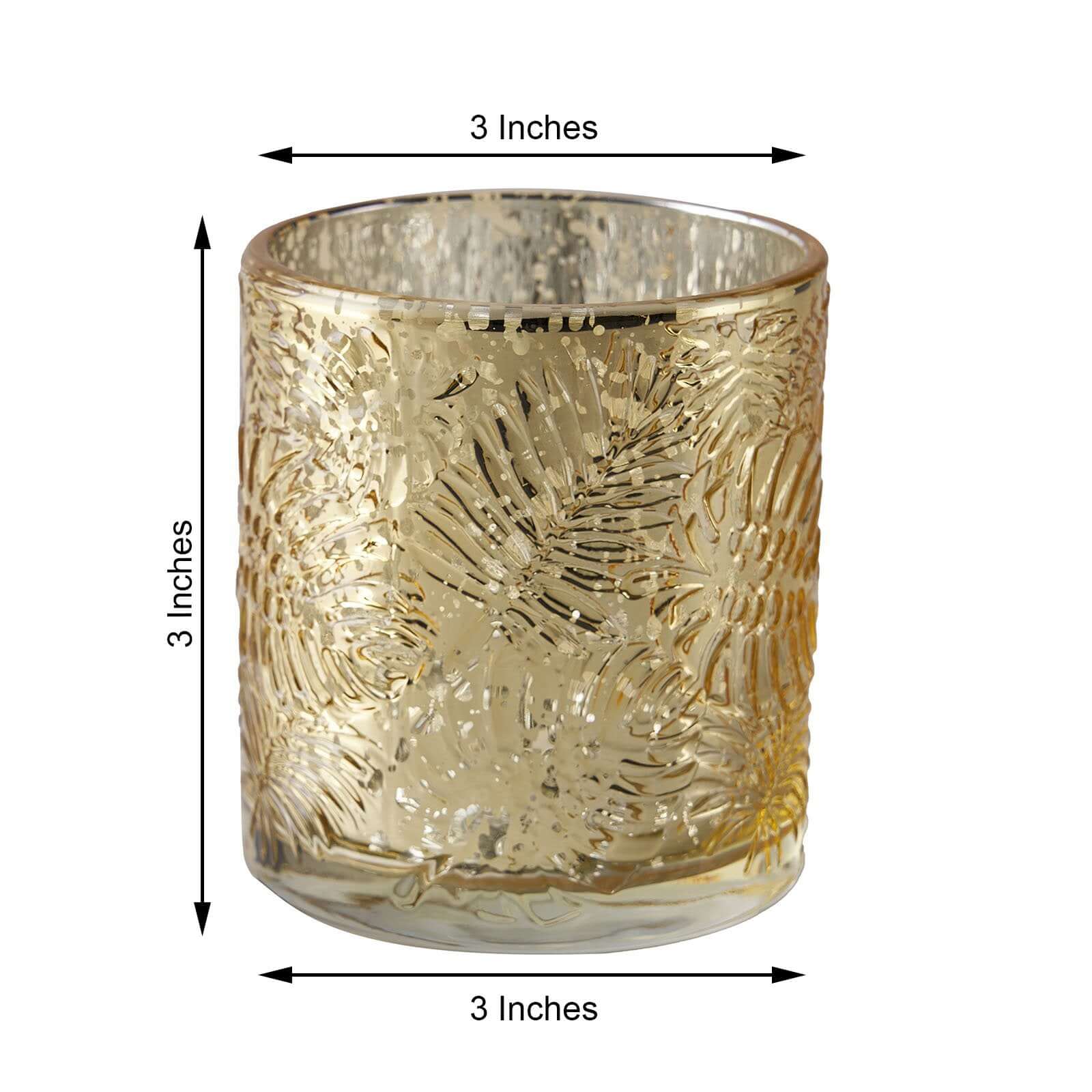 6-Pack Mercury Glass Candle Holders Gold Palm Leaf Design - Votive Tealight Holders for Events