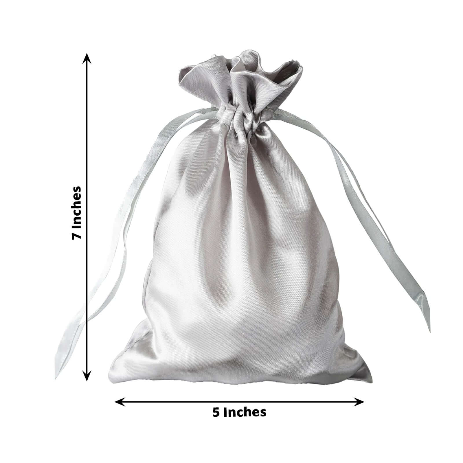 12 Pack 5"x7" Silver Satin Drawstring Wedding Party Favor Gift Bags