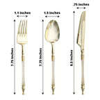 24-Pack Plastic Utensil Set with Roman Column Handle Gold/Clear - Glittered Disposable Silverware