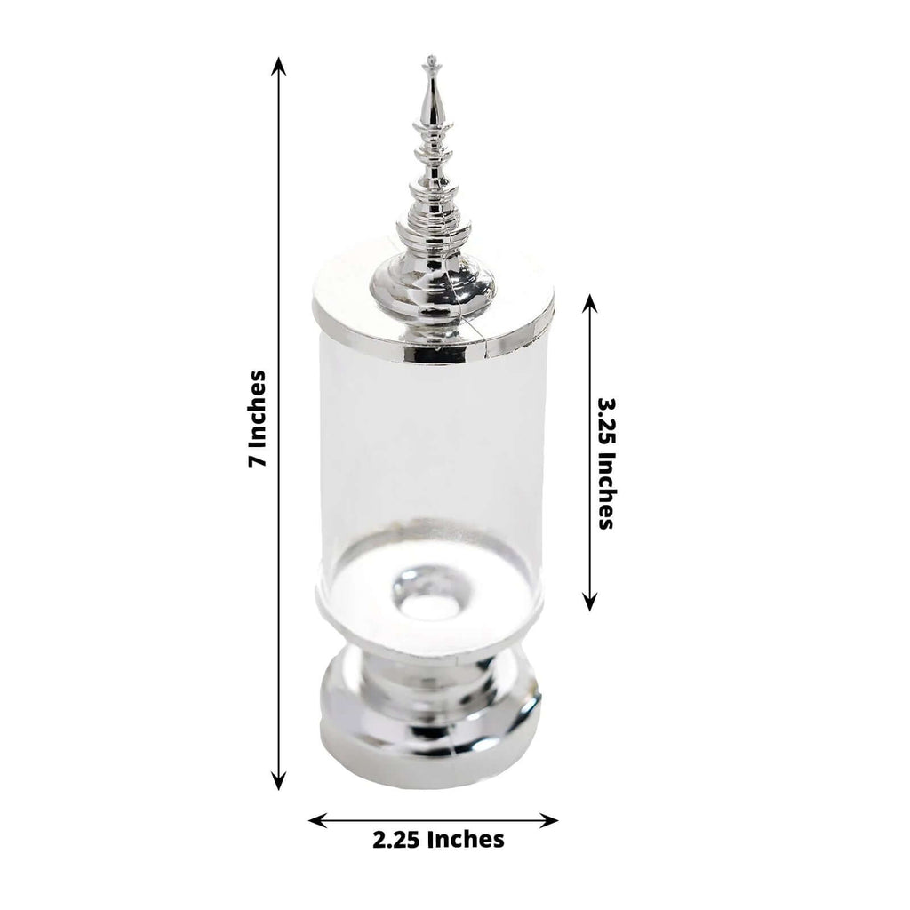 6-Pack Pillar Candy Jar Candy Container Clear/Silver - Decorative Apothecary Jars for Party Favors 7"