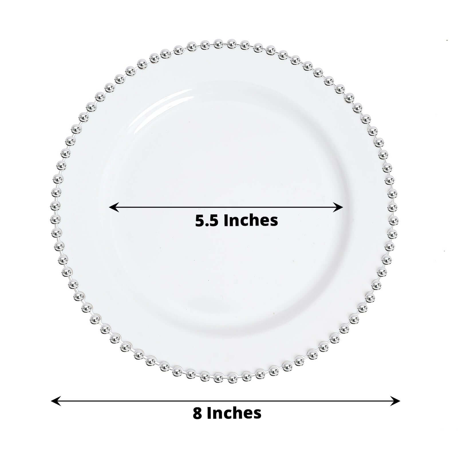 10-Pack White Plastic Dessert Plates â€“ 8" Round with Silver Beaded Rim, Disposable for Parties & Events