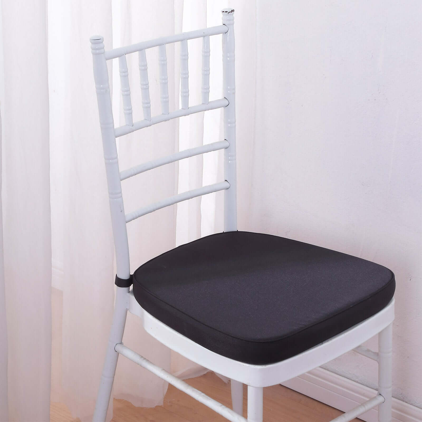 Chiavari Chair Cushion with 1.5" Thick Memory Foam and Ties Black - Stylish Removable Cover for Comfort