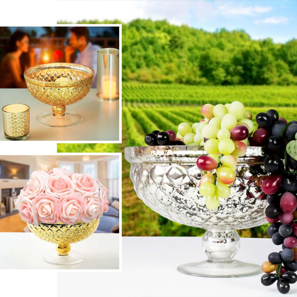 Mercury Glass Pedestal Bowl Vase Compote Style Gold - Sophisticated Floral Table Decor for Events 8"