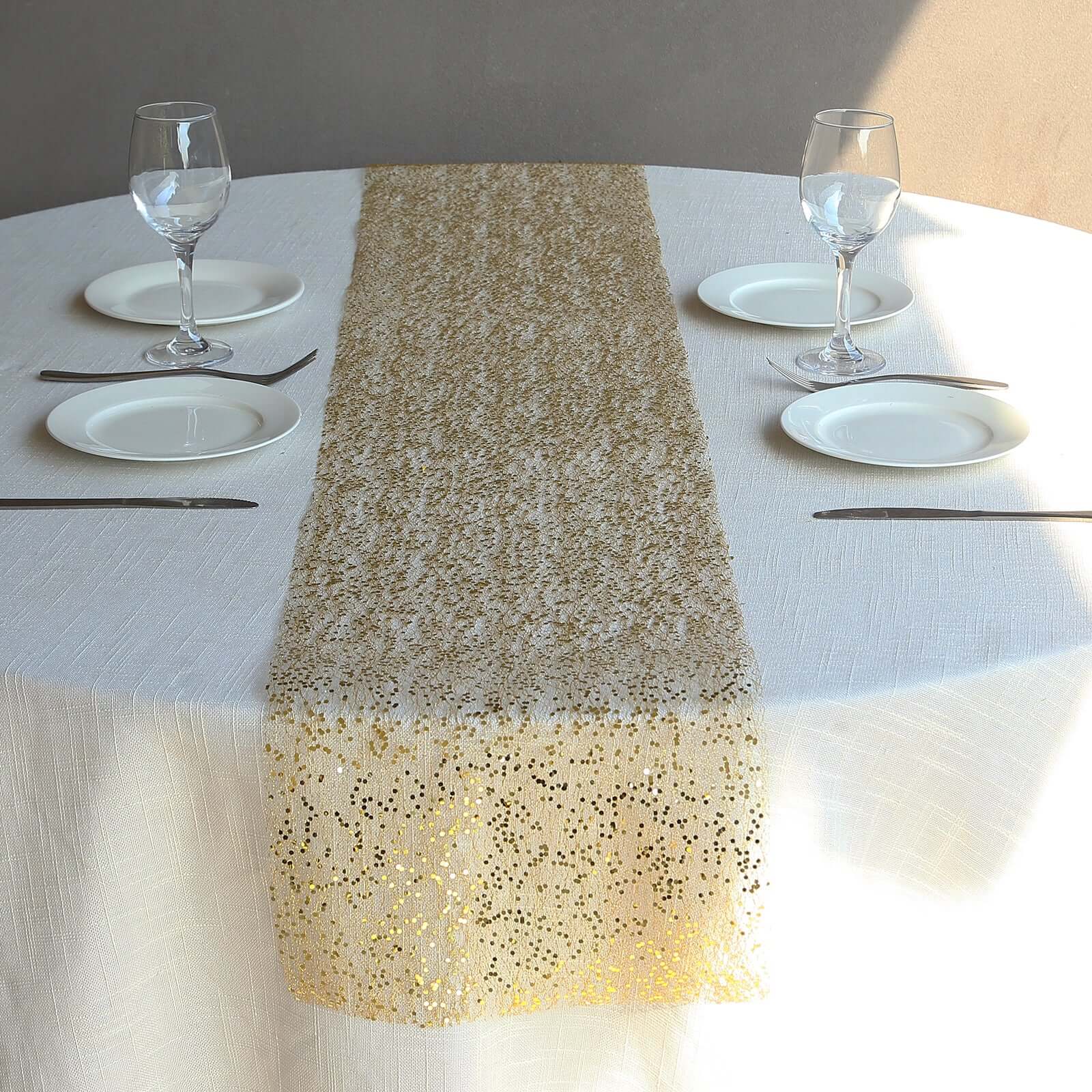 Mesh 11"x108" Table Runner Metallic Gold â€“ Glitter Design for Convenient Event Decoration - Bell Racket Store