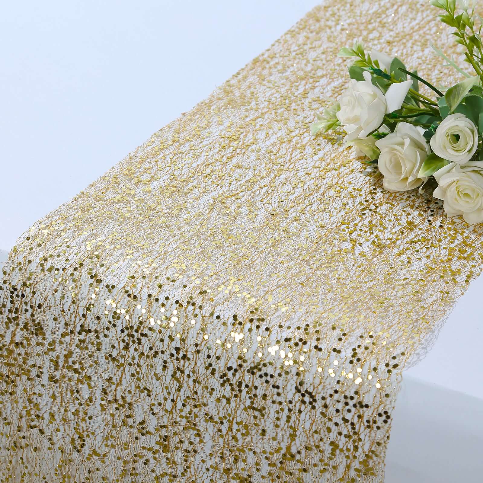 Mesh 11"x108" Table Runner Metallic Gold â€“ Glitter Design for Convenient Event Decoration - Bell Racket Store