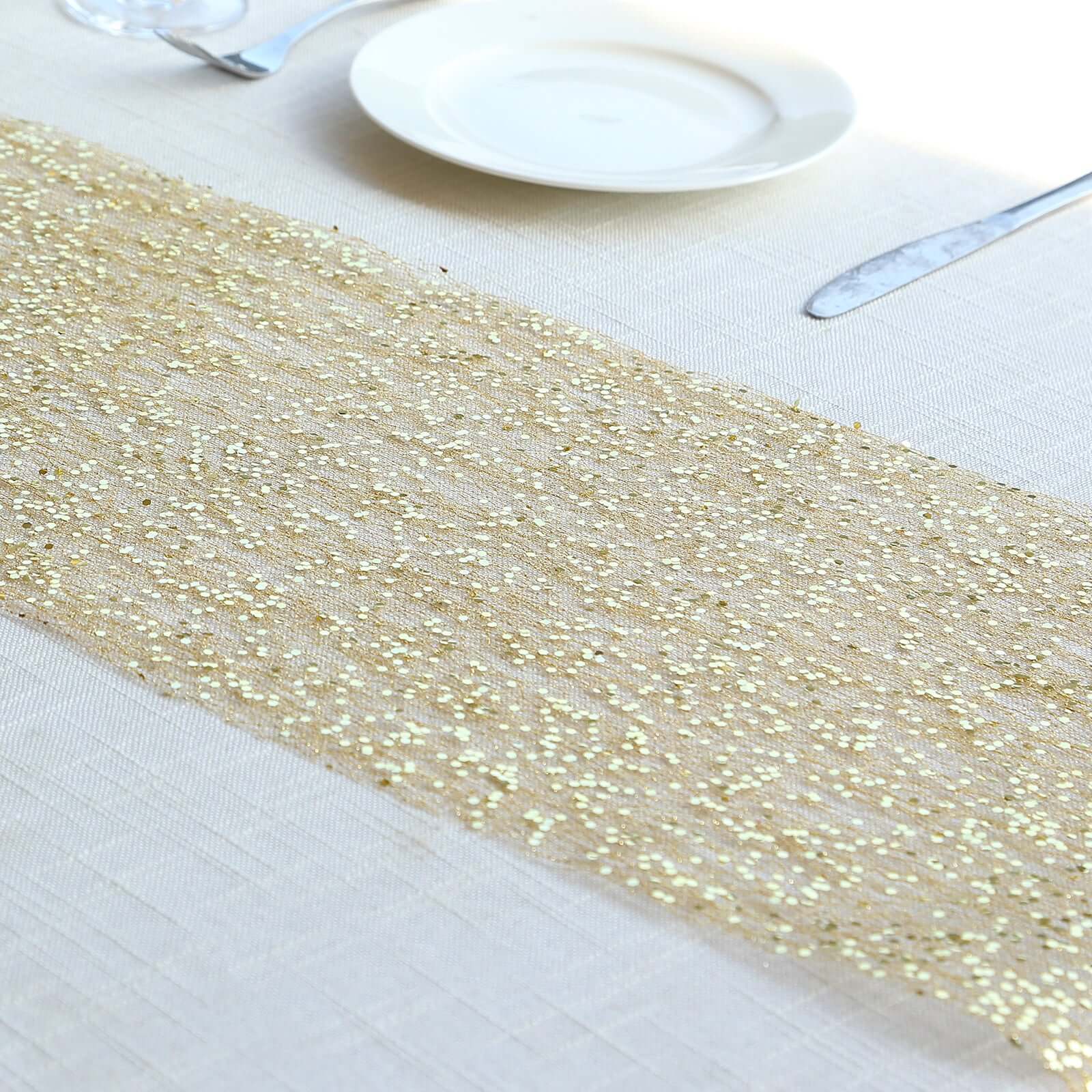 Mesh 11"x108" Table Runner Metallic Gold â€“ Glitter Design for Convenient Event Decoration - Bell Racket Store