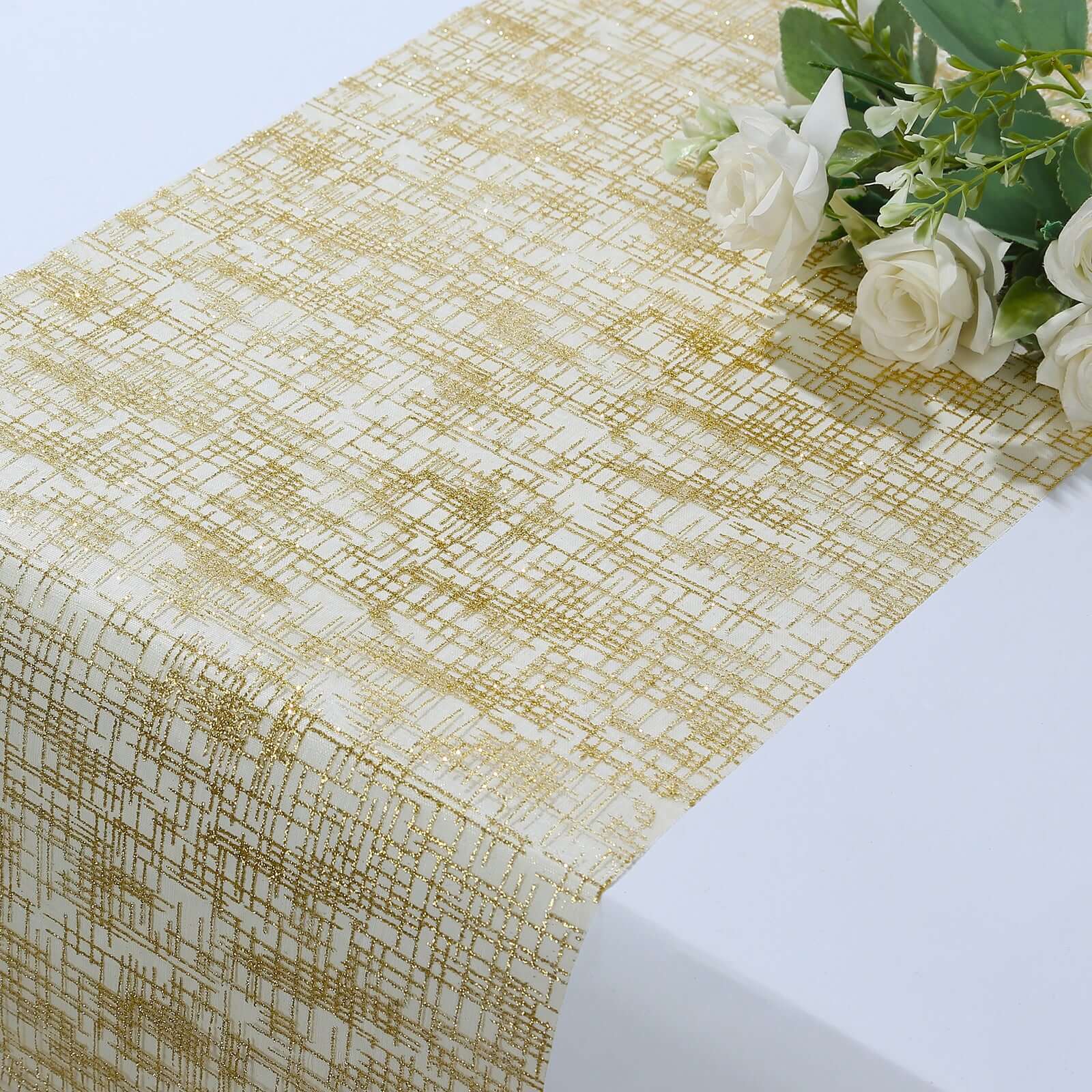 Mesh 11"x108" Table Runner Metallic Gold - Glitter Design for Convenient Event Decoration - Bell Racket Store