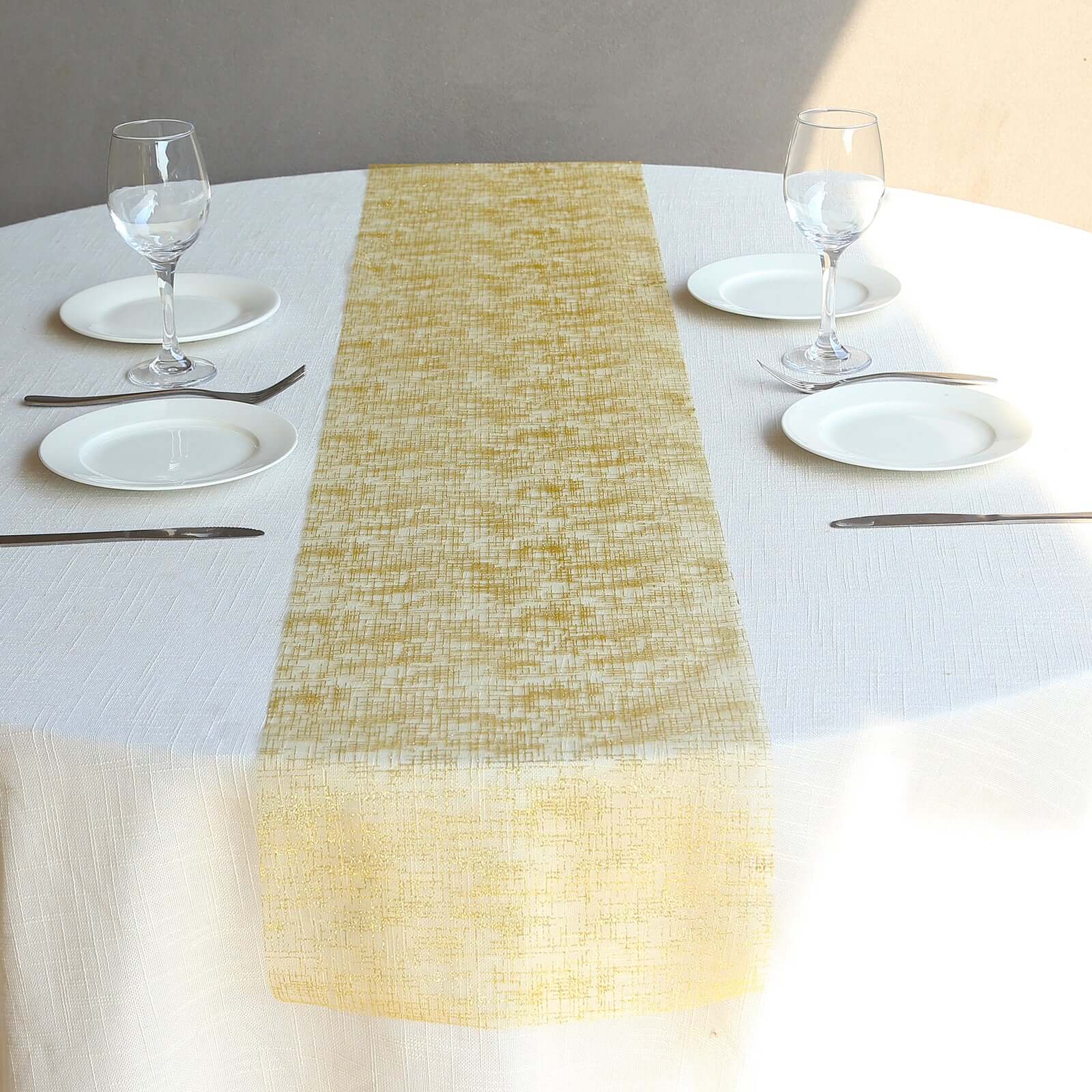 Mesh 11"x108" Table Runner Metallic Gold - Glitter Design for Convenient Event Decoration - Bell Racket Store