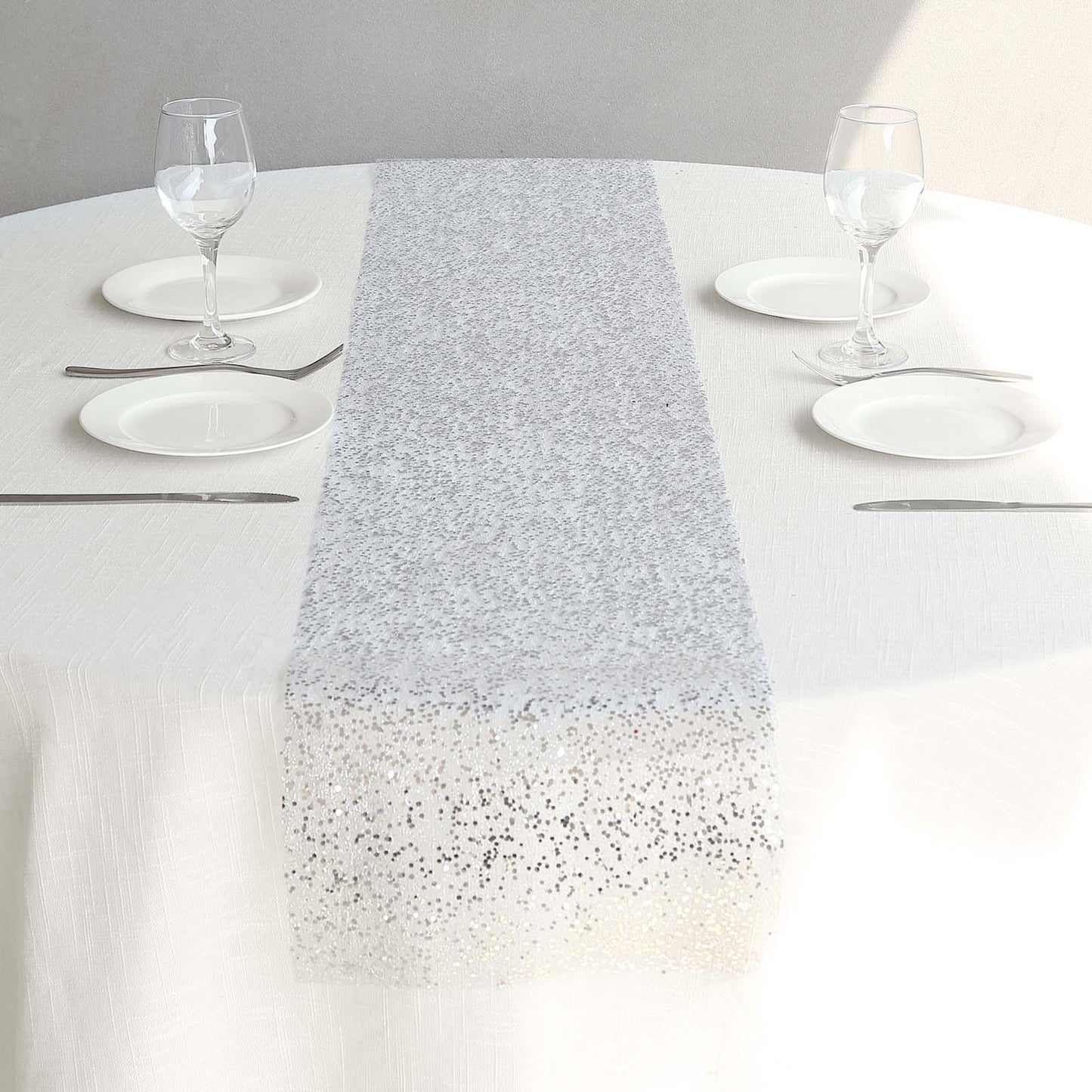Mesh 11"x108" Table Runner Metallic Silver â€“ Glitter Design for Convenient Event Decoration - Bell Racket Store
