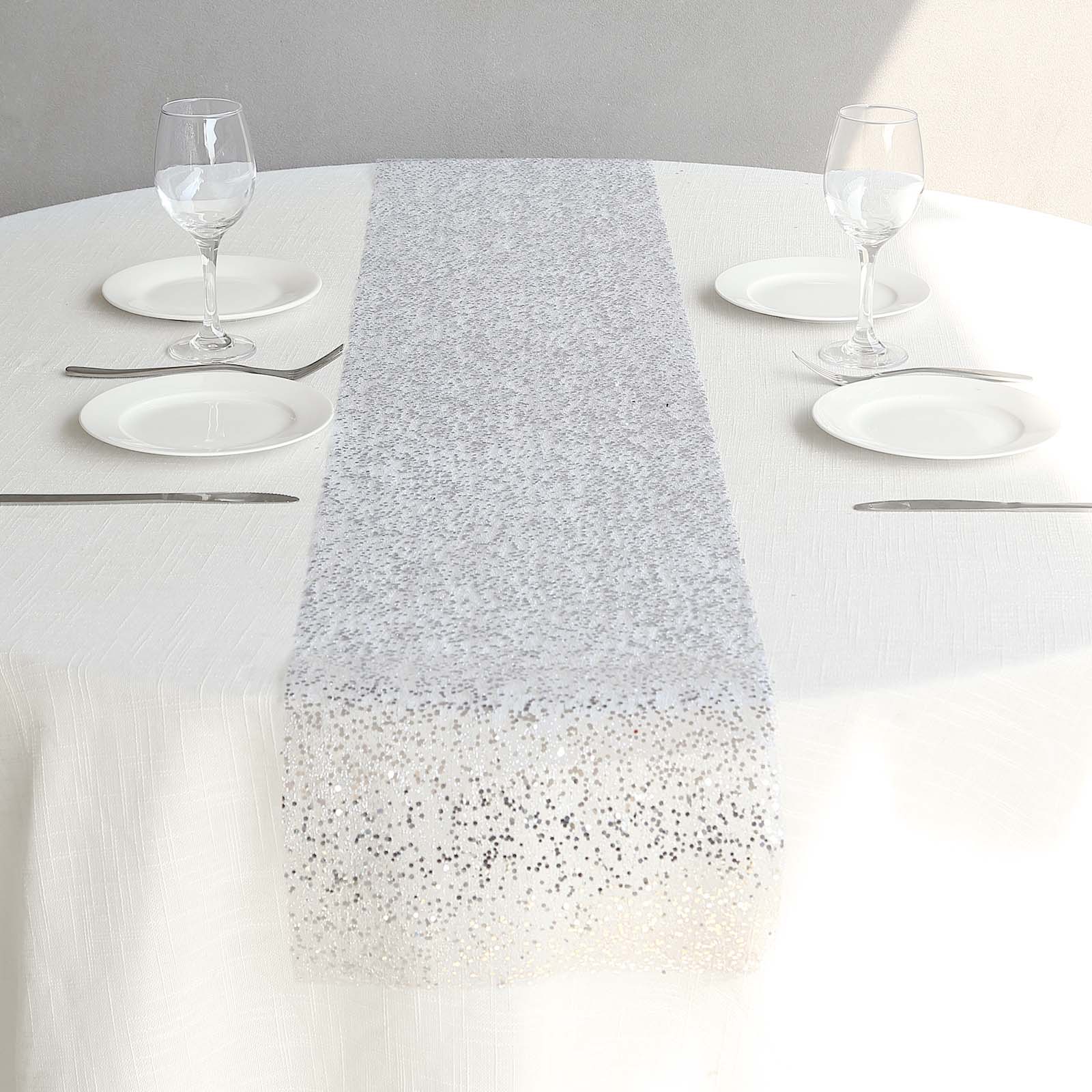 Mesh 11"x108" Table Runner Metallic Silver â€“ Glitter Design for Convenient Event Decoration - Bell Racket Store