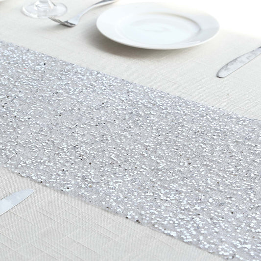 Mesh 11"x108" Table Runner Metallic Silver â€“ Glitter Design for Convenient Event Decoration - Bell Racket Store