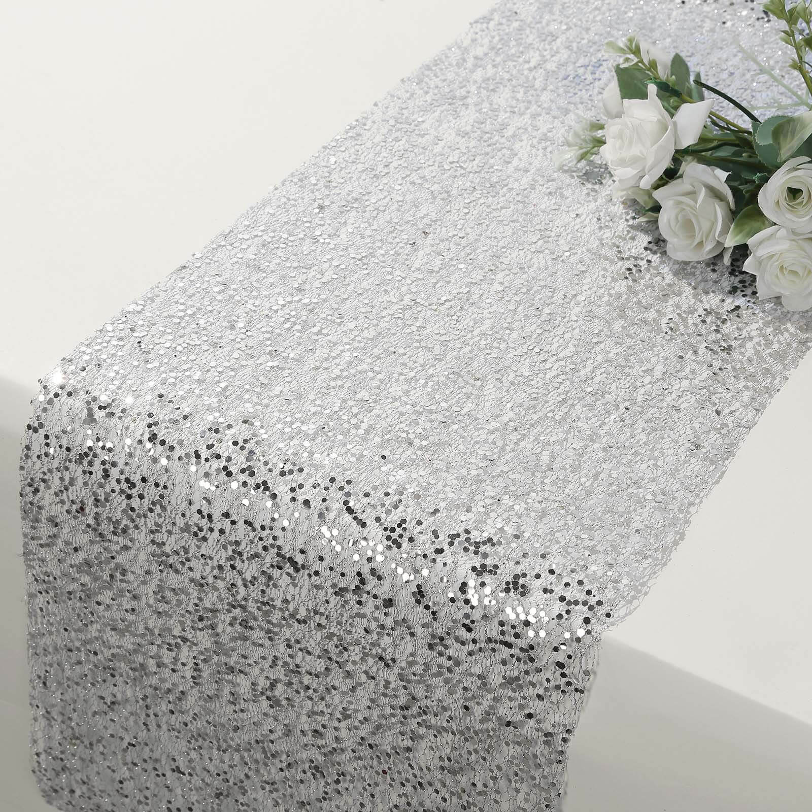 Mesh 11"x108" Table Runner Metallic Silver â€“ Glitter Design for Convenient Event Decoration - Bell Racket Store