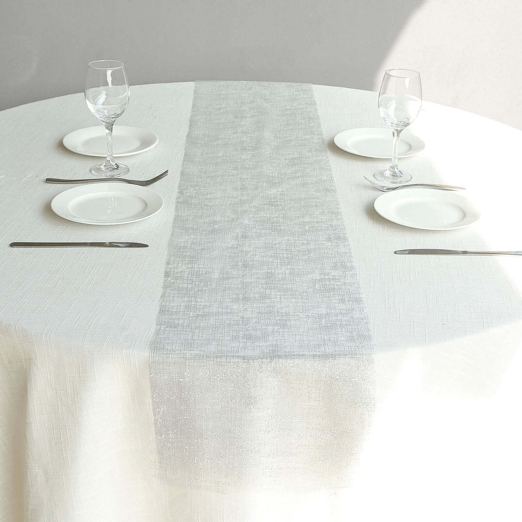 Mesh 11"x108" Table Runner Metallic Silver - Glitter Design for Convenient Event Decoration - Bell Racket Store