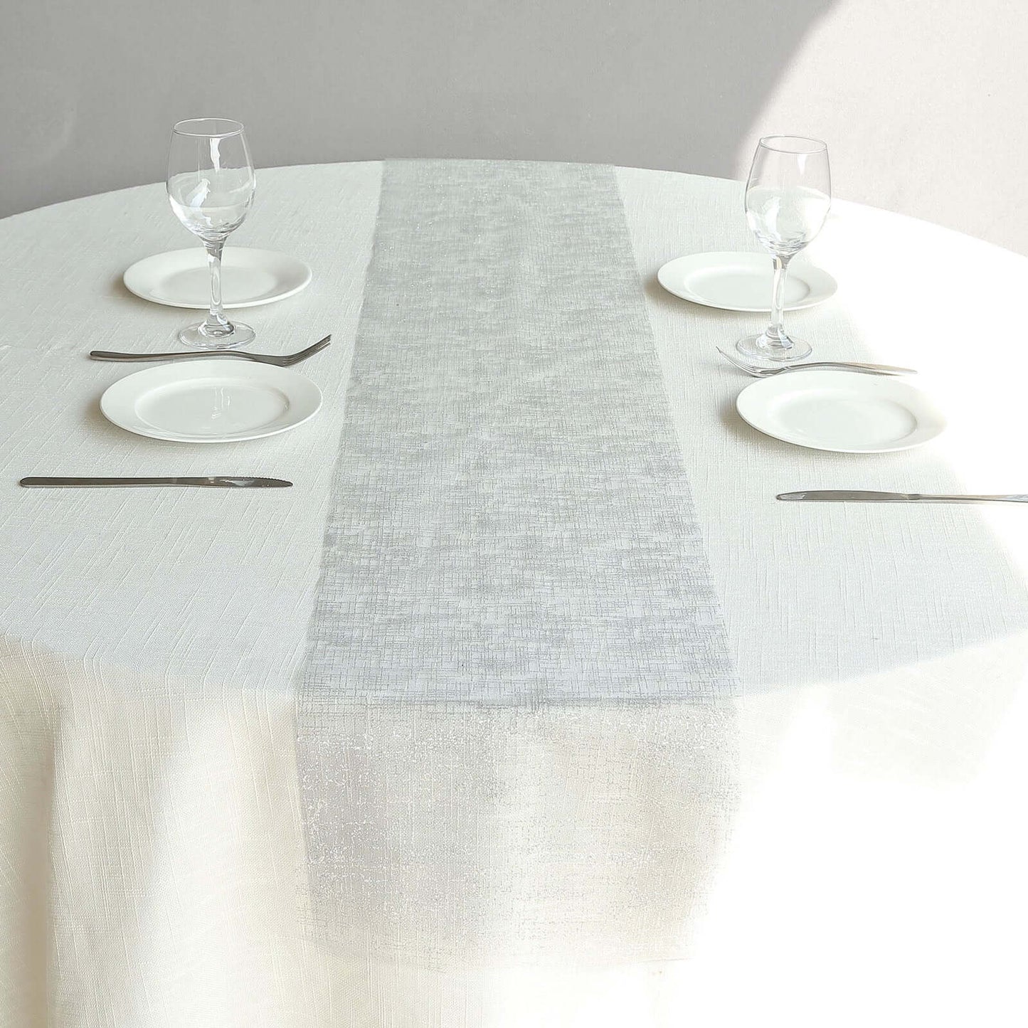 Mesh 11"x108" Table Runner Metallic Silver - Glitter Design for Convenient Event Decoration - Bell Racket Store