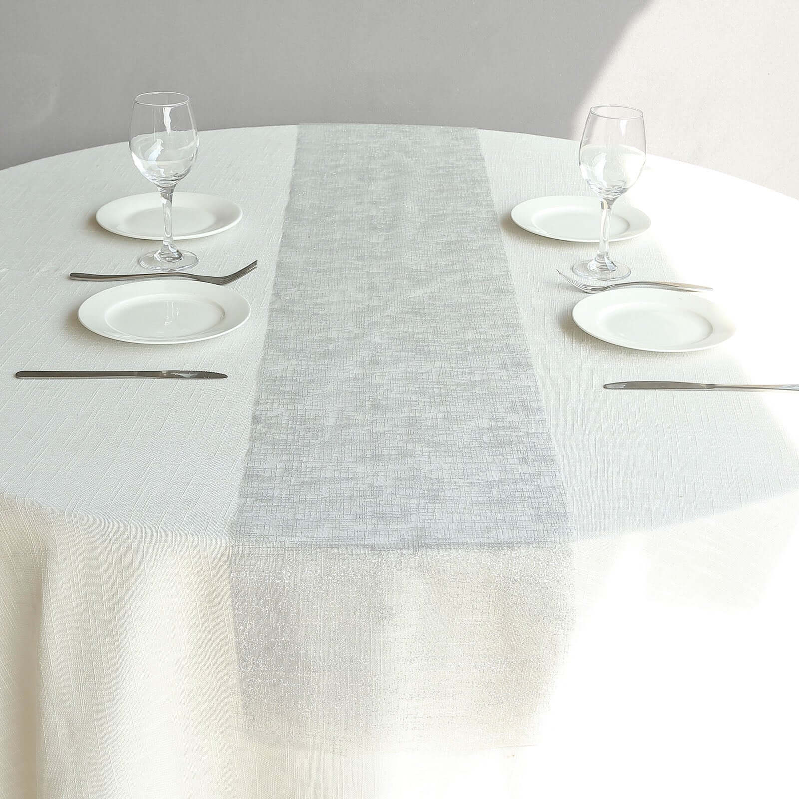 Mesh 11"x108" Table Runner Metallic Silver - Glitter Design for Convenient Event Decoration - Bell Racket Store
