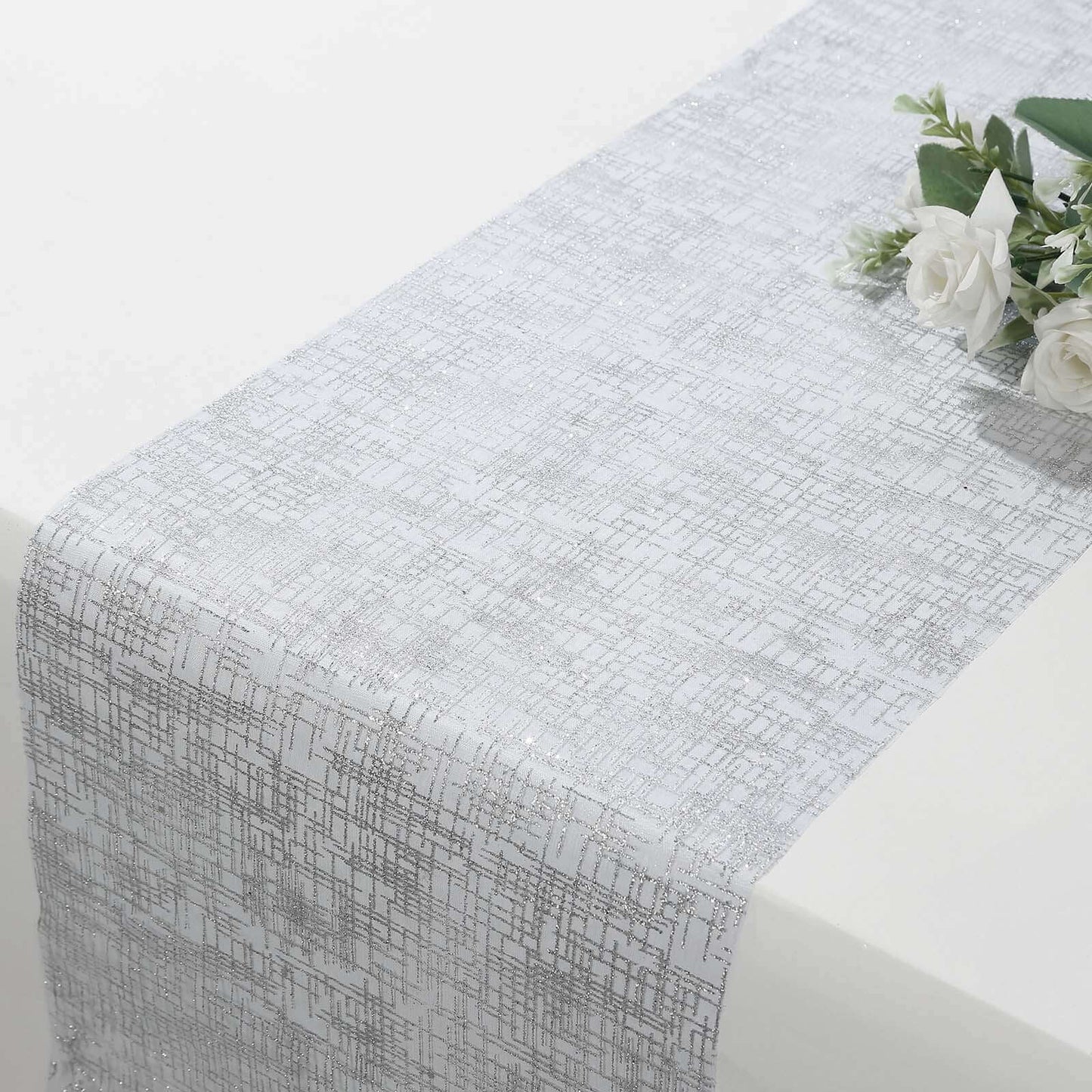 Mesh 11"x108" Table Runner Metallic Silver - Glitter Design for Convenient Event Decoration - Bell Racket Store