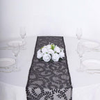 Mesh 12"x108" Table Runner Black - Leaf Vine Embroidery - Bell Racket Store